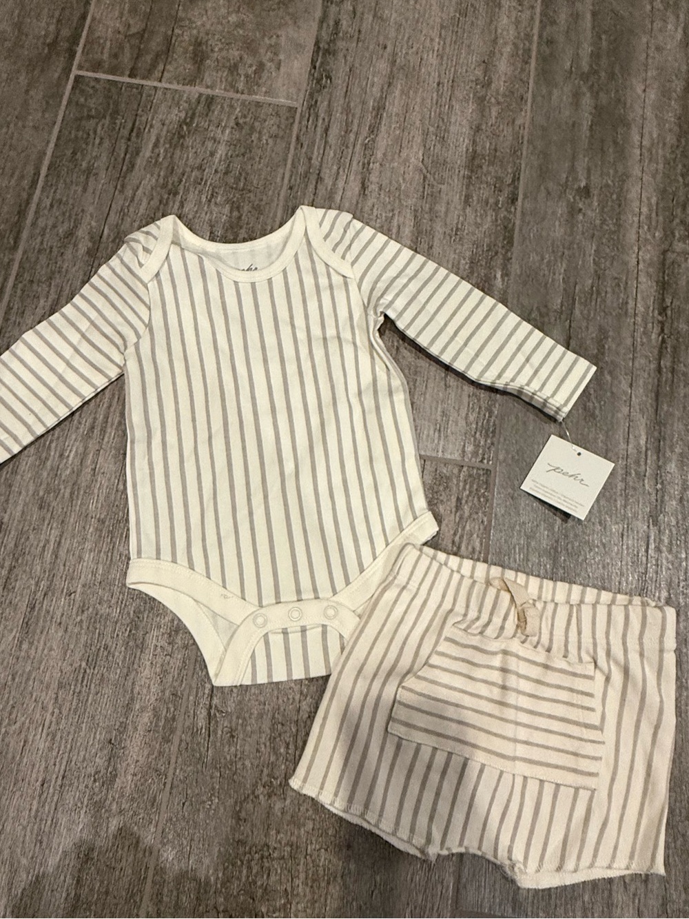 Pehr Long Sleeve Kimono Stripe Baby Romper & Matching Short Set - 3/6 months